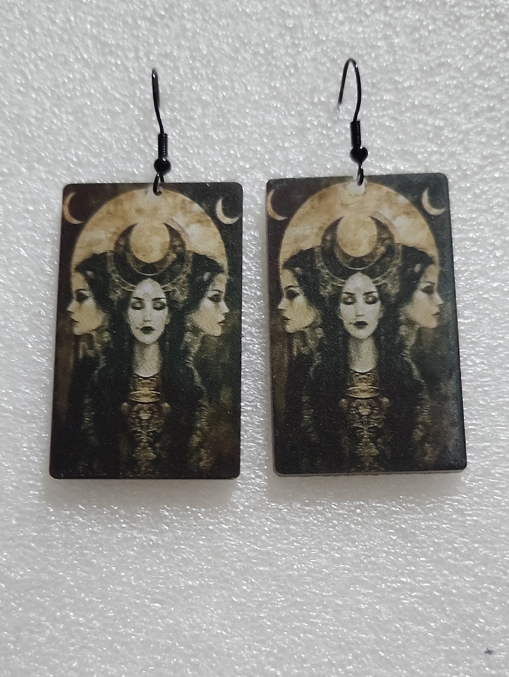 Triple Moon Goddess Acrylic Drop Earrings - Black and Cream